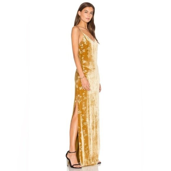 ELIZABETH & JAMES Valerie Floral Velour Maxi Dress in Brass Glitter Size 8 NWT - Picture 1 of 8